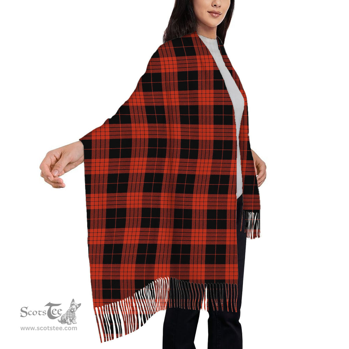 ScotsTee Shop Scottish Cameron Black and Red Ancient Solf Tartan Plaid Tassel Winter Scarf