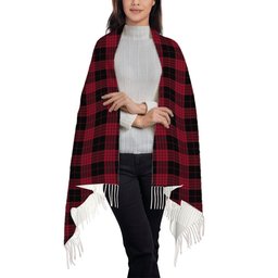 ScotsTee Shop Scottish Cameron Black and Red Modern Solf Tartan Plaid Tassel Winter Scarf