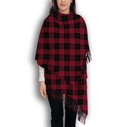 ScotsTee Shop Scottish Cameron Black and Red Modern Solf Tartan Plaid Tassel Winter Scarf