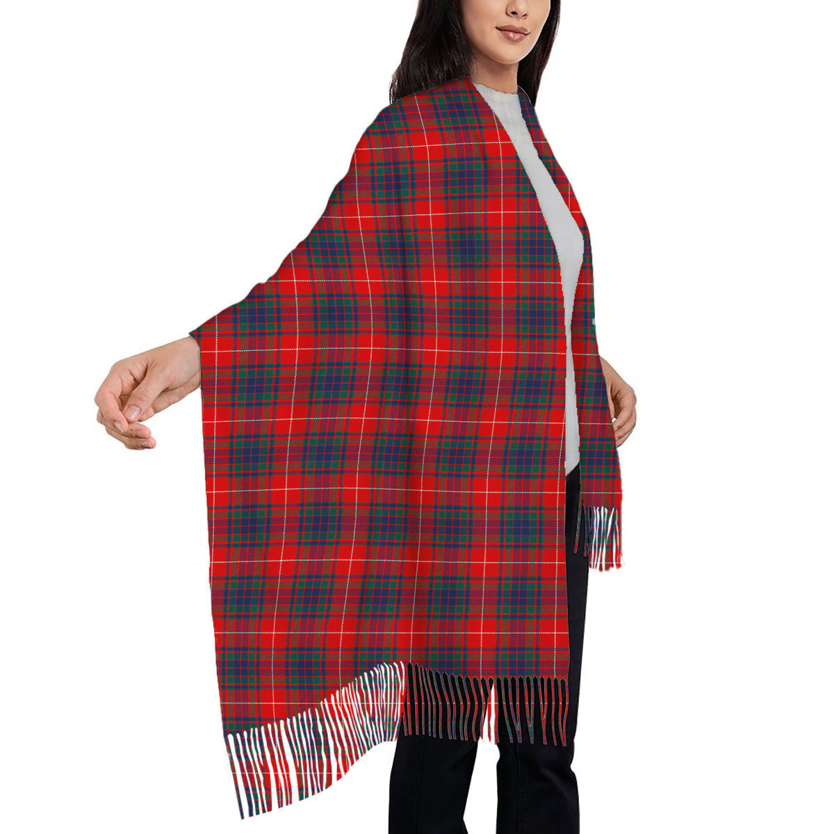 ScotsTee Shop Scottish Fraser Gathering Red Modern Solf Tartan Plaid Tassel Winter Scarf