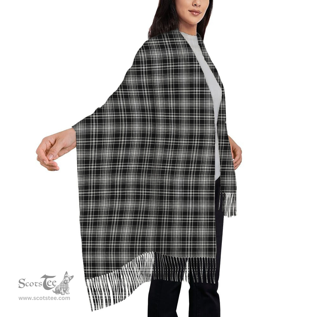 ScotsTee Shop Scottish McLean Black and White Solf Tartan Plaid Tassel Winter Scarf