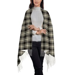 ScotsTee Shop Scottish Menzies Black & White Ancient Solf Tartan Plaid Tassel Winter Scarf