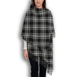 ScotsTee Shop Scottish Menzies Black and White Solf Tartan Plaid Tassel Winter Scarf