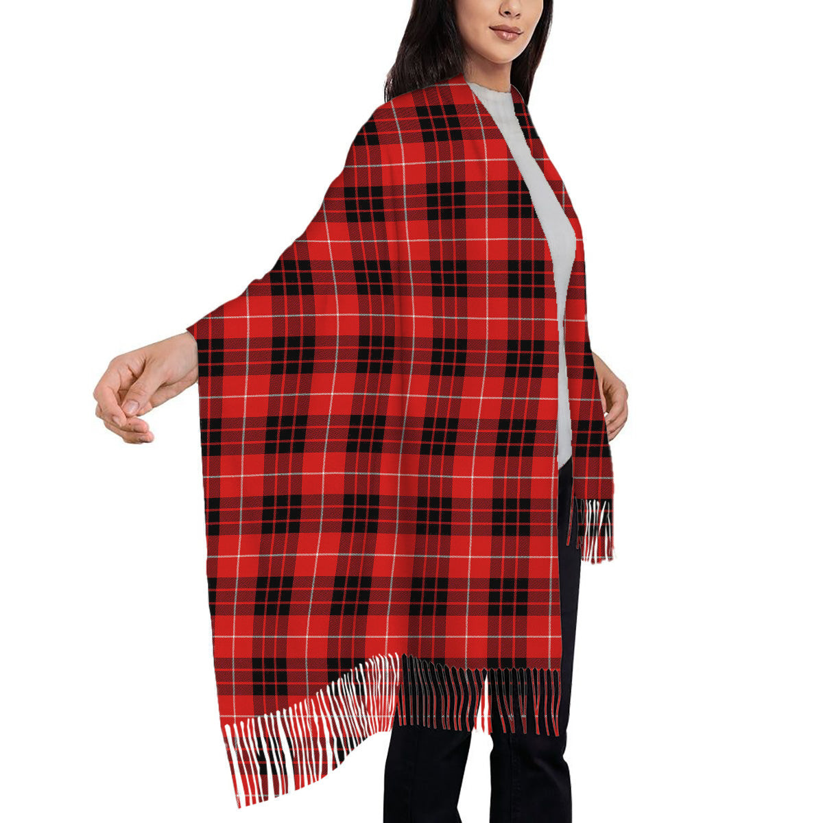 ScotsTee Shop Scottish Monroe Black and Red Modern Solf Tartan Plaid Tassel Winter Scarf