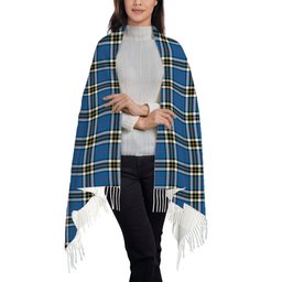 ScotsTee Shop Scottish McThomas Blue Modern Solf Tartan Plaid Tassel Winter Scarf
