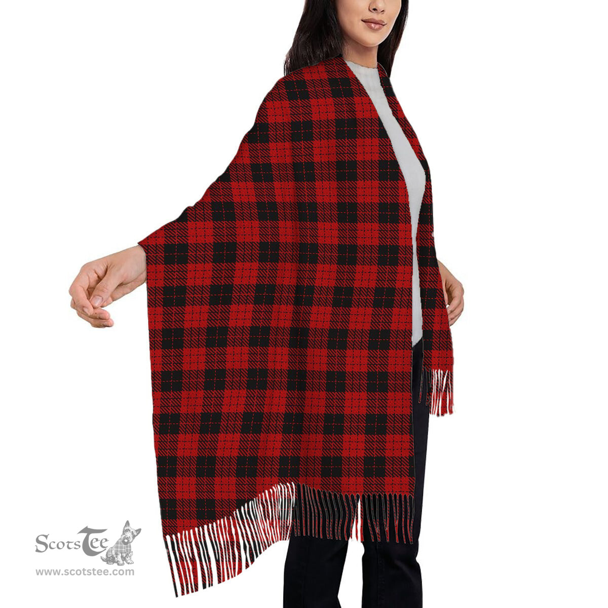 ScotsTee Shop Scottish MacLeod Black and Red Solf Tartan Plaid Tassel Winter Scarf