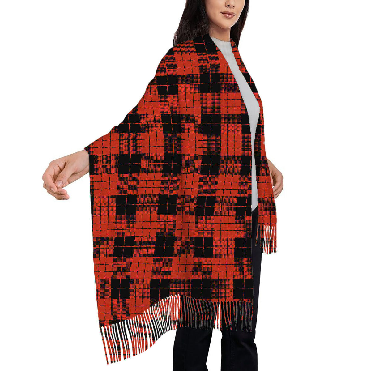ScotsTee Shop Scottish McLeod Black and Red Ancient Solf Tartan Plaid Tassel Winter Scarf