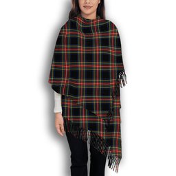 ScotsTee Shop Scottish Stewart Black Modern Solf Tartan Plaid Tassel Winter Scarf