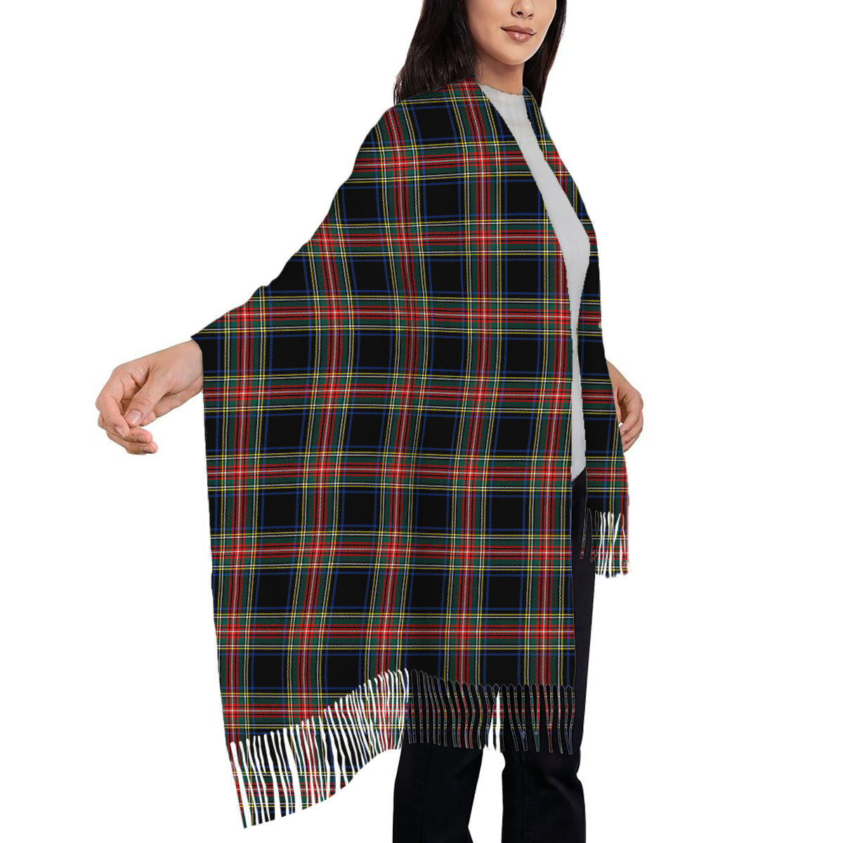 ScotsTee Shop Scottish Stewart Black Modern Solf Tartan Plaid Tassel Winter Scarf