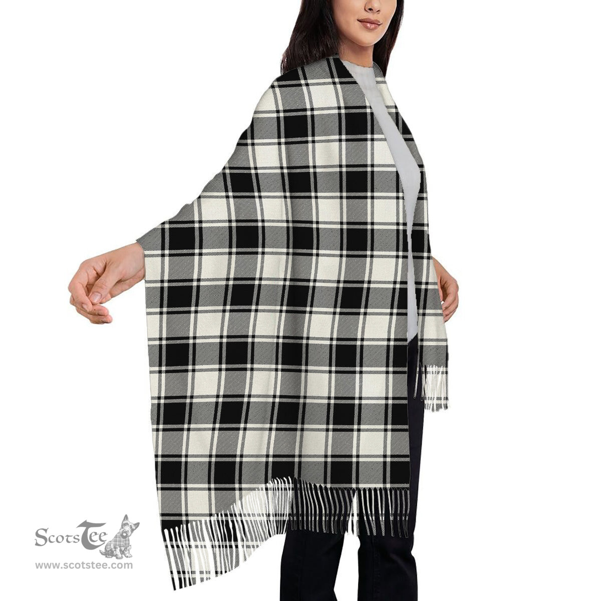 ScotsTee Shop Scottish MacFie Black & White Ancient Solf Tartan Plaid Tassel Winter Scarf