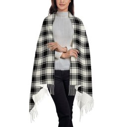 ScotsTee Shop Scottish McFie Black & White Modern Solf Tartan Plaid Tassel Winter Scarf