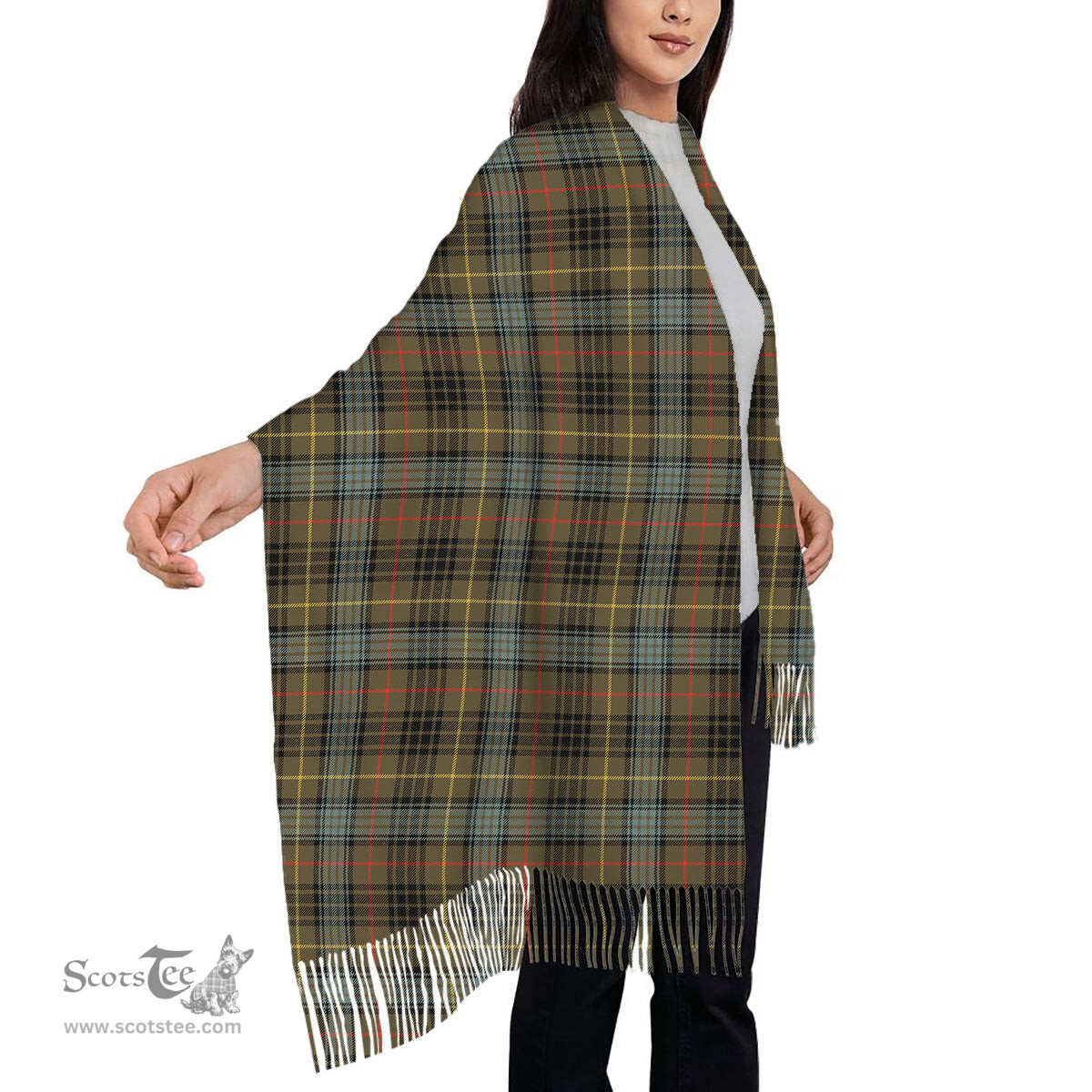 ScotsTee Shop Scottish Stewart Hunting Weathered Solf Tartan Plaid Tassel Winter Scarf