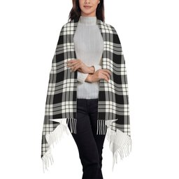 ScotsTee Shop Scottish MacFarlane Black White Solf Tartan Plaid Tassel Winter Scarf