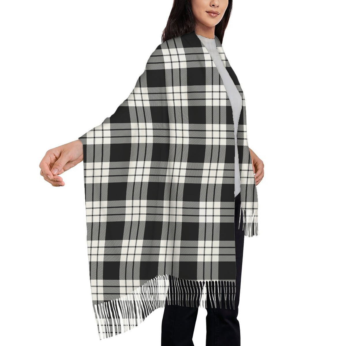 ScotsTee Shop Scottish MacFarlane Black White Solf Tartan Plaid Tassel Winter Scarf