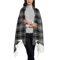 ScotsTee Shop Scottish MacLean Black and White Solf Tartan Plaid Tassel Winter Scarf