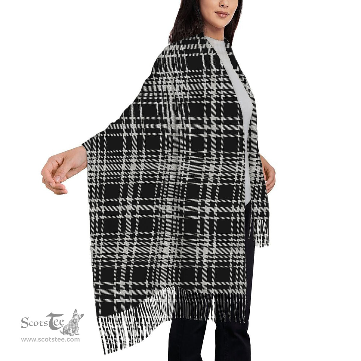 ScotsTee Shop Scottish MacLean Black and White Solf Tartan Plaid Tassel Winter Scarf