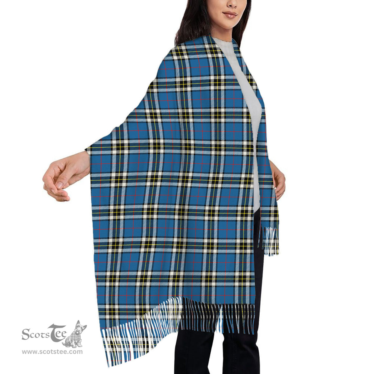ScotsTee Shop Scottish Thomson Dress Blue Modern Solf Tartan Plaid Tassel Winter Scarf