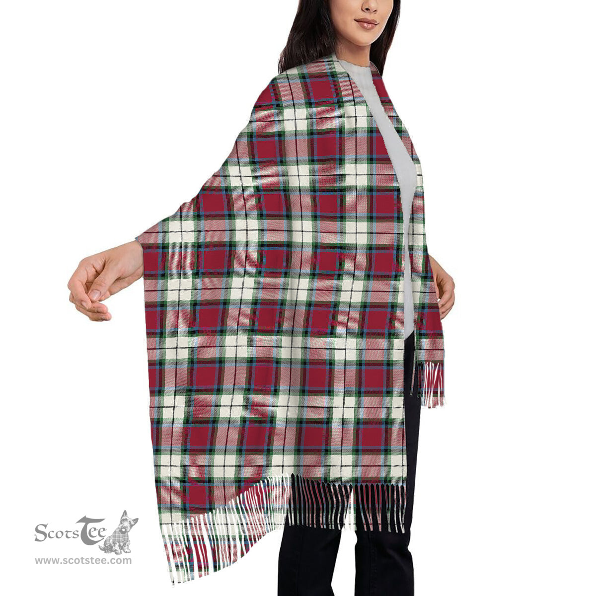 ScotsTee Shop Scottish Rose Dress Modern Solf Tartan Plaid Tassel Winter Scarf