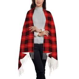 ScotsTee Shop Scottish Munro Black and Red Modern Solf Tartan Plaid Tassel Winter Scarf