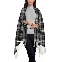 ScotsTee Shop Scottish Stewart Black and White Solf Tartan Plaid Tassel Winter Scarf