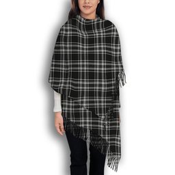 ScotsTee Shop Scottish Stewart Black and White Solf Tartan Plaid Tassel Winter Scarf