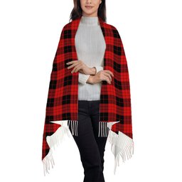 ScotsTee Shop Scottish McLeod Black and Red Modern Solf Tartan Plaid Tassel Winter Scarf