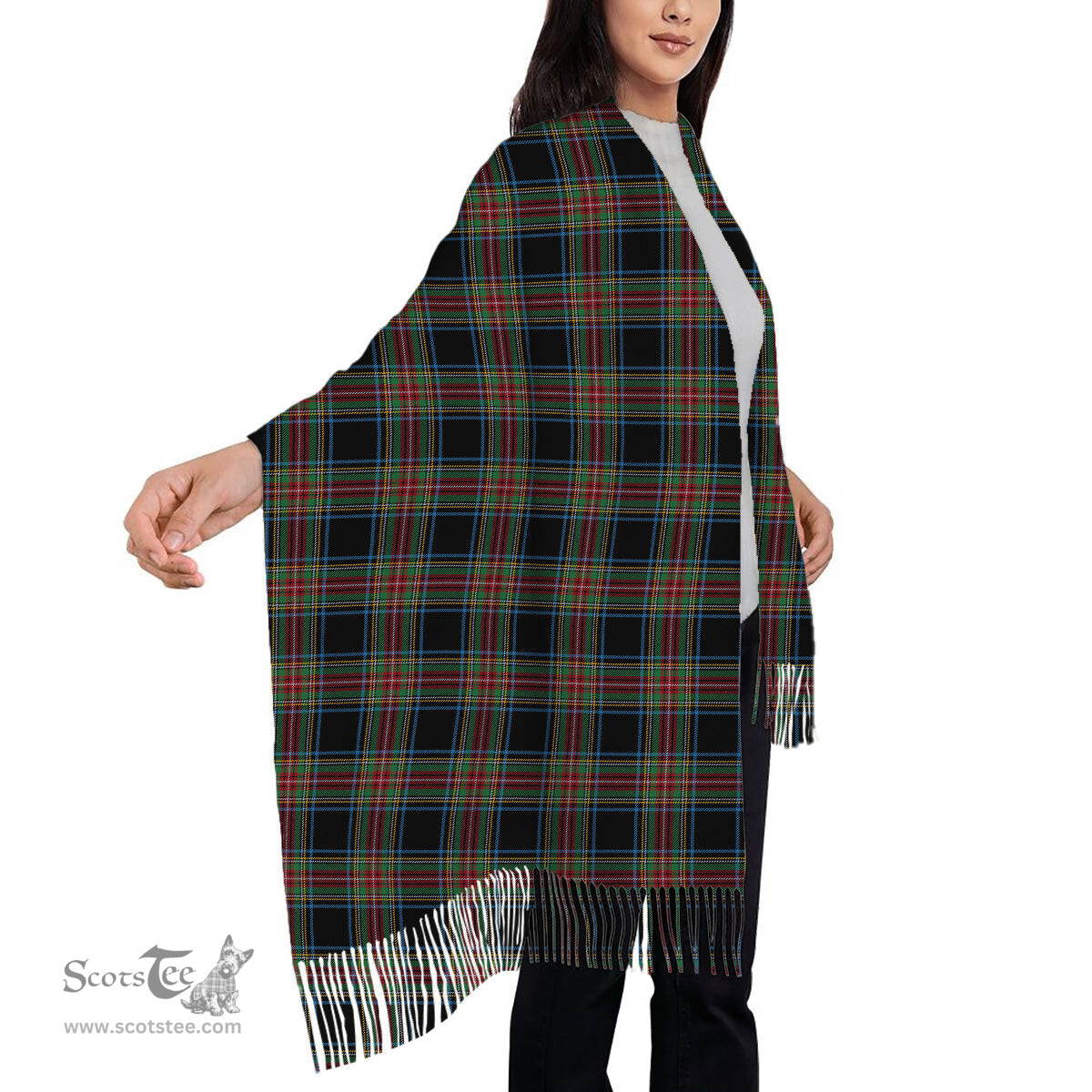 ScotsTee Shop Scottish Stewart Black Ancient Solf Tartan Plaid Tassel Winter Scarf