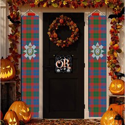 ScotsTee Shop Scottish Black Watch Pipe Band Ancient Tartan Front Porch Sign Set, Hanging Banner Set