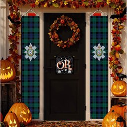 ScotsTee Shop Scottish Black Watch Large Sett Modern Tartan Front Porch Sign Set, Hanging Banner Set