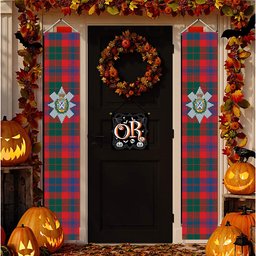 ScotsTee Shop Scottish Black Watch Pipe Band Modern Tartan Front Porch Sign Set, Hanging Banner Set