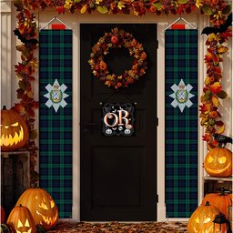 ScotsTee Shop Scottish Black Watch Modern Clan Tartan Front Porch Sign Set, Hanging Banner Set