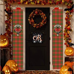 ScotsTee Shop Scottish Crawford Red Ancient Tartan Front Porch Sign Set, Hanging Banner Set
