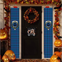 ScotsTee Shop Scottish Hannay Blue Modern Tartan Front Porch Sign Set, Hanging Banner Set