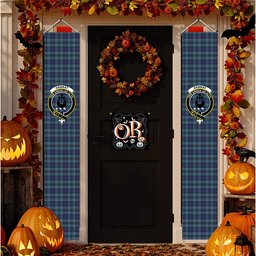 ScotsTee Shop Scottish Hannay Blue Tartan Front Porch Sign Set, Hanging Banner Set