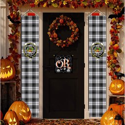 ScotsTee Shop Scottish Douglas Grey Ancient Tartan Front Porch Sign Set, Hanging Banner Set