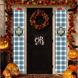 ScotsTee Shop Scottish Stewart Muted Blue Tartan Front Porch Sign Set, Hanging Banner Set