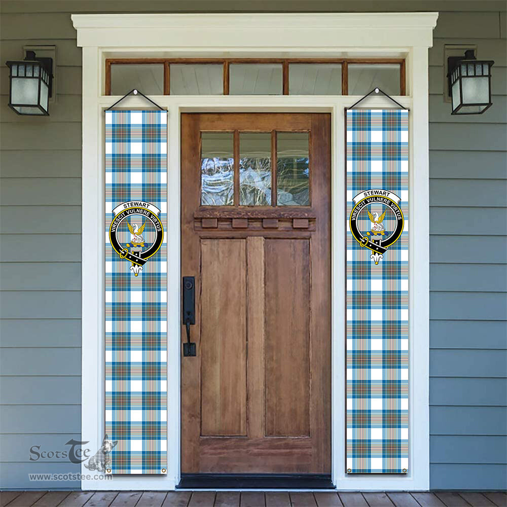 ScotsTee Shop Scottish Stewart Muted Blue Tartan Front Porch Sign Set, Hanging Banner Set