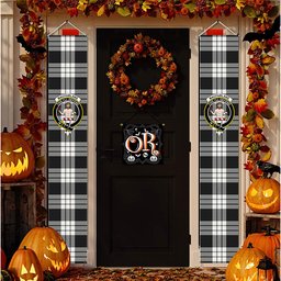 ScotsTee Shop Scottish MacFarlane Black White Tartan Front Porch Sign Set, Hanging Banner Set