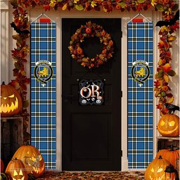 ScotsTee Shop Scottish Thomson Blue Tartan Front Porch Sign Set, Hanging Banner Set