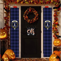ScotsTee Shop Scottish MacKay Blue Modern Tartan Front Porch Sign Set, Hanging Banner Set