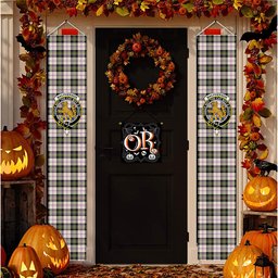ScotsTee Shop Scottish MacPherson Dress Ancient Tartan Front Porch Sign Set, Hanging Banner Set