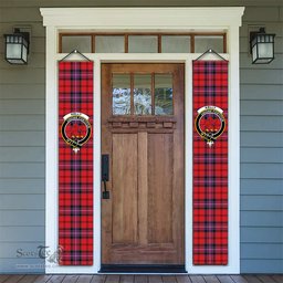 ScotsTee Shop Scottish Kelly of Sleat Red Modern Tartan Front Porch Sign Set, Hanging Banner Set
