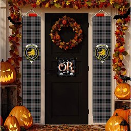 ScotsTee Shop Scottish Thomson Grey Tartan Front Porch Sign Set, Hanging Banner Set