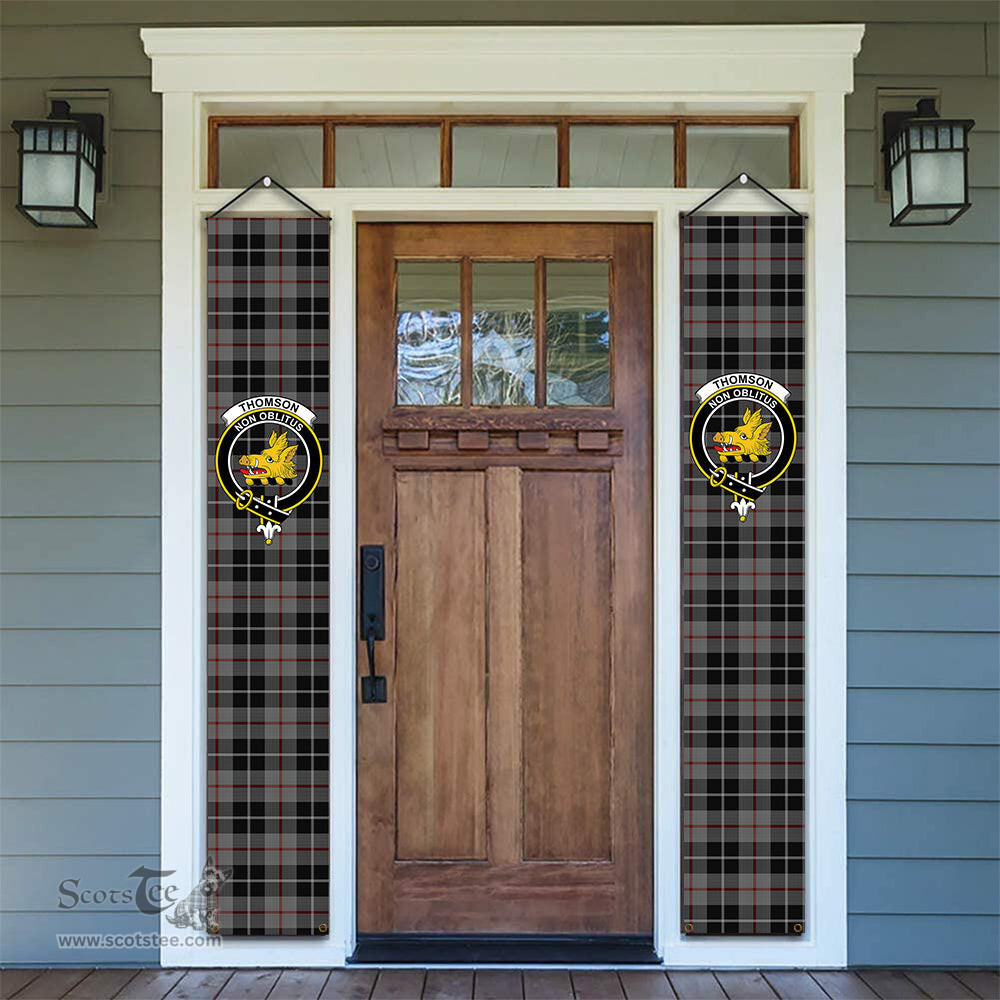 ScotsTee Shop Scottish Thomson Grey Tartan Front Porch Sign Set, Hanging Banner Set