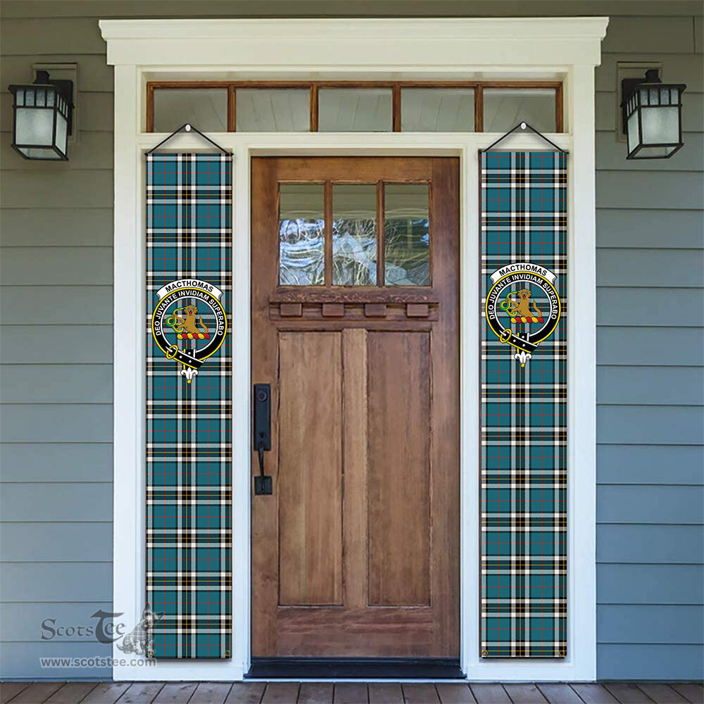 ScotsTee Shop Scottish MacThomas Blue Ancient Tartan Front Porch Sign Set, Hanging Banner Set