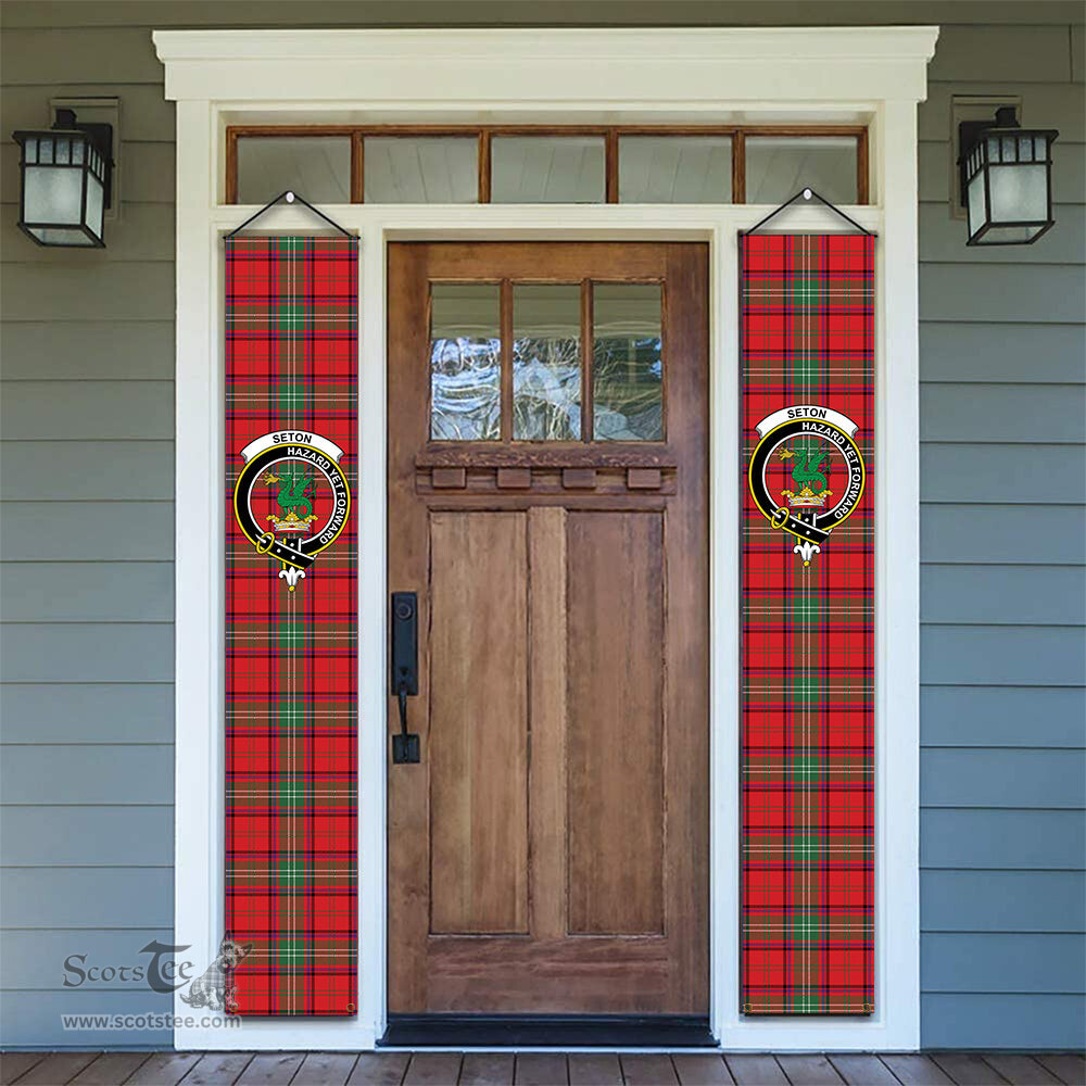 ScotsTee Shop Scottish Seton Modern Tartan Front Porch Sign Set, Hanging Banner Set