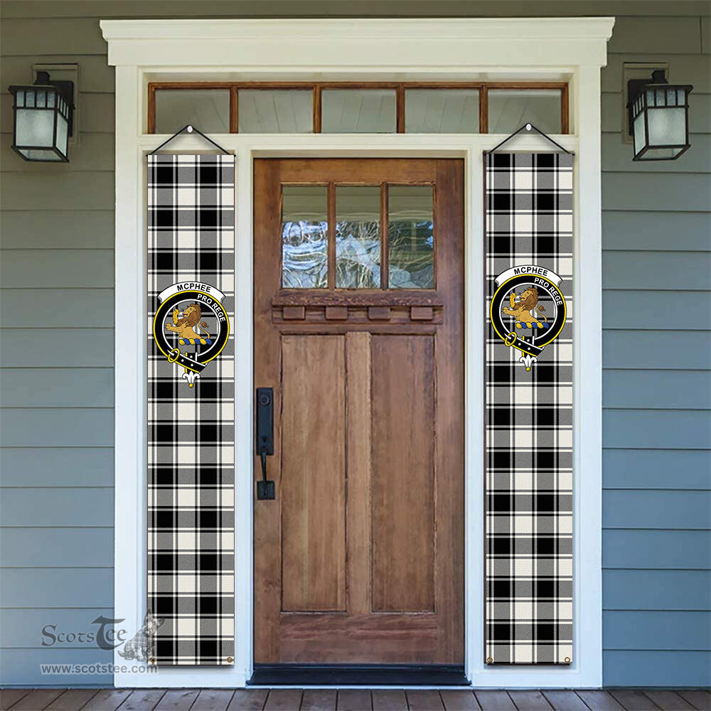 ScotsTee Shop Scottish McPhee B&W Modern Tartan Front Porch Sign Set, Hanging Banner Set