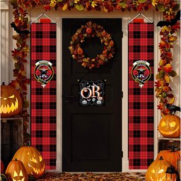 ScotsTee Shop Scottish MacLeod Black and Red Modern Tartan Front Porch Sign Set, Hanging Banner Set