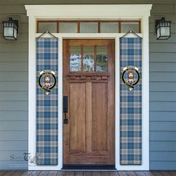 ScotsTee Shop Scottish Menzies Dress Blue and White Tartan Front Porch Sign Set, Hanging Banner Set
