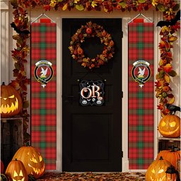ScotsTee Shop Scottish Lindsay Black lines Ancient Tartan Front Porch Sign Set, Hanging Banner Set